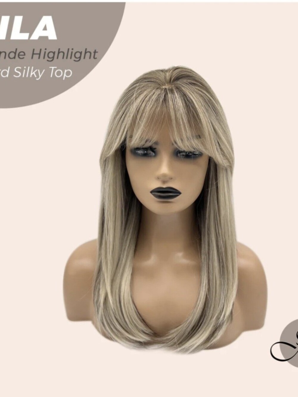 LILA BY JB EXTENSIONS Hard Silky Top Blonde Straight Wig with Bangs. NWT